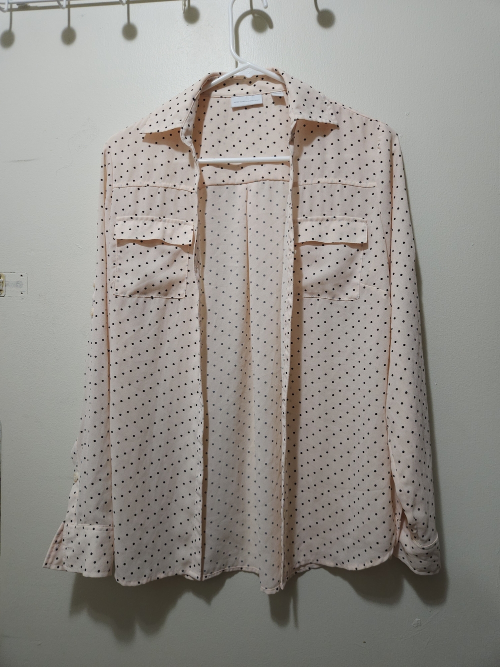 New York & Company Pale Pink Polka Dot Button-Down Shirt